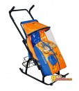 Санки-коляска с колесиками и корзинкой Снегурочка 42-Р КОТЕНОК, цвет синий-оранжевый
