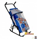 Санки-коляска с колесиками и корзинкой Снегурочка 42-Р ТИГРЕНОК, цвет синий-серый