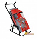Санки-коляска с колесиками и корзинкой Снегурочка 42-Р ТИГРЕНОК, цвет серый-красный