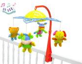 Музыкальный мобиль Солнышко на детскую кровать со световым эффектом и набором мягких игрушек.