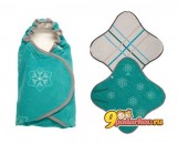 Одеяло-конверт Lodger Wrapper Original Fleece Jade, цвет голубой с рисунком и серой отделкой