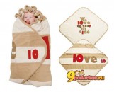 Одеяло-конверт Lodger Wrapper Original Fleece Khaki, цвет бежевый и белый с буквами
