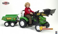 Трактор-экскаватор FALK педальный с прицепом, цвет зеленый
