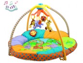 Детский круглый музыкальный коврик Друзья джунглей диаметром 92 см с мягким ограждением и игрушками на игровой дуге