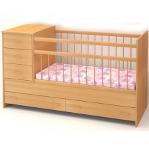 Детская кроватка-трансформер Маруся с регулировками бортика и дна, ящиками для вещей и комодом; цвет бук